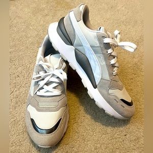 Grey and White Puma Running Shoes